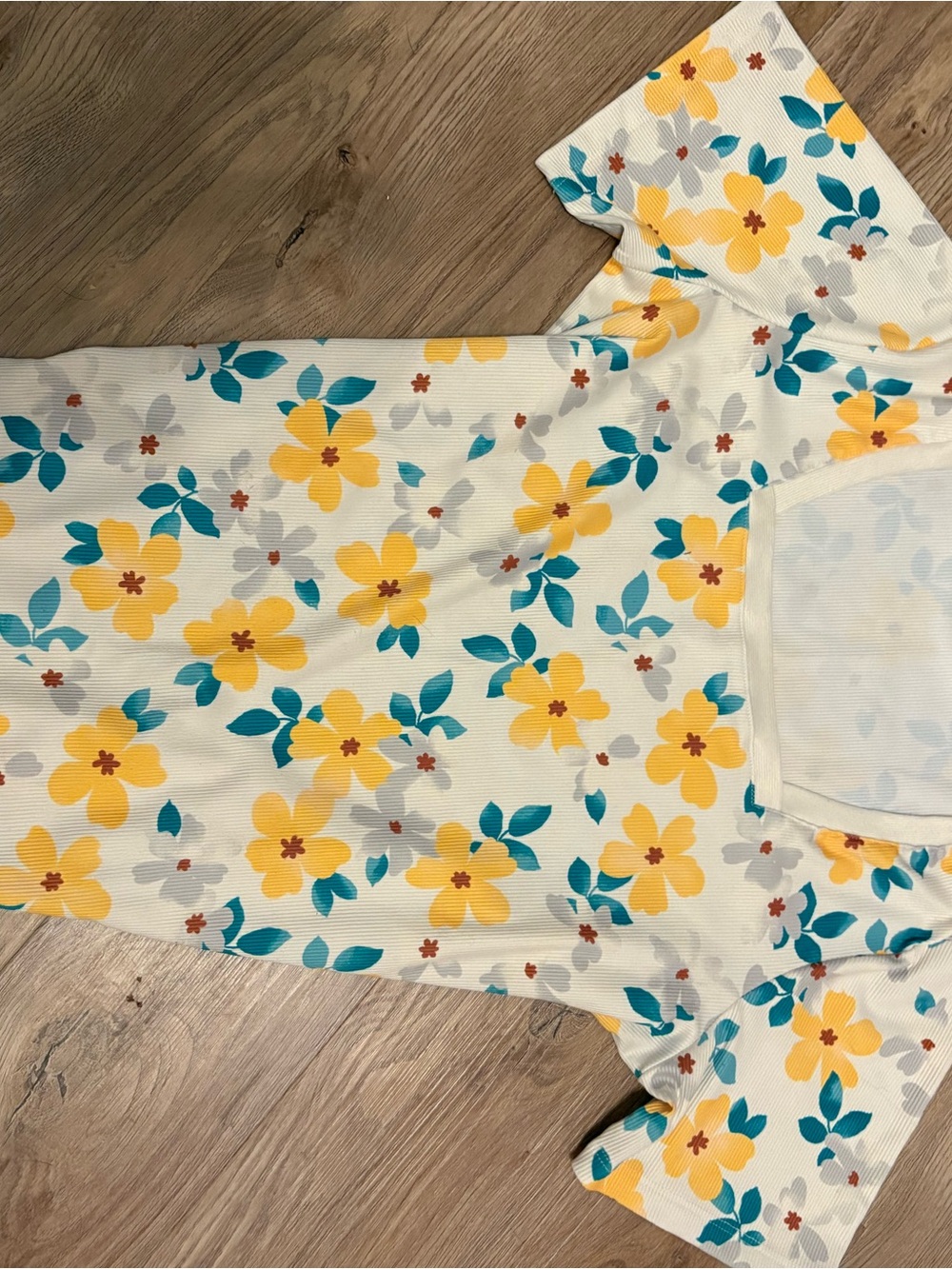 LuLaRoe White Top with Yellow Floral and Teal Leaves